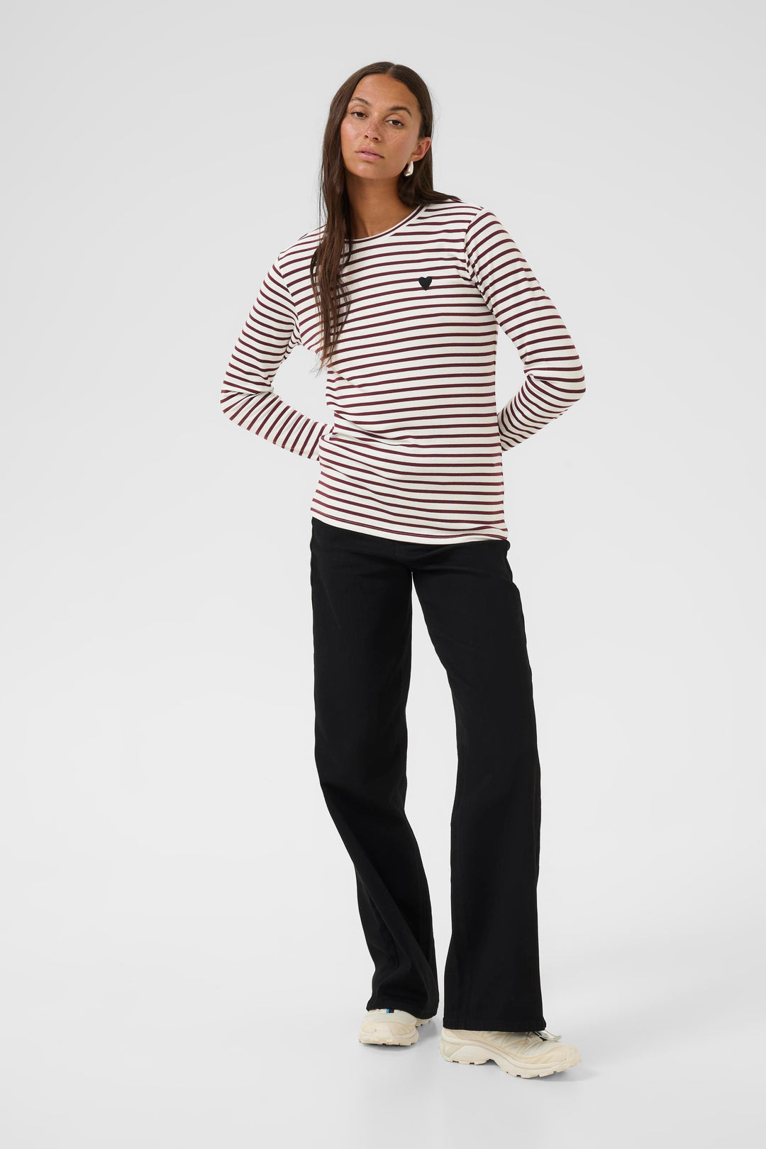 T-shirt rayé avec coeur brodé à manches longues Liddy