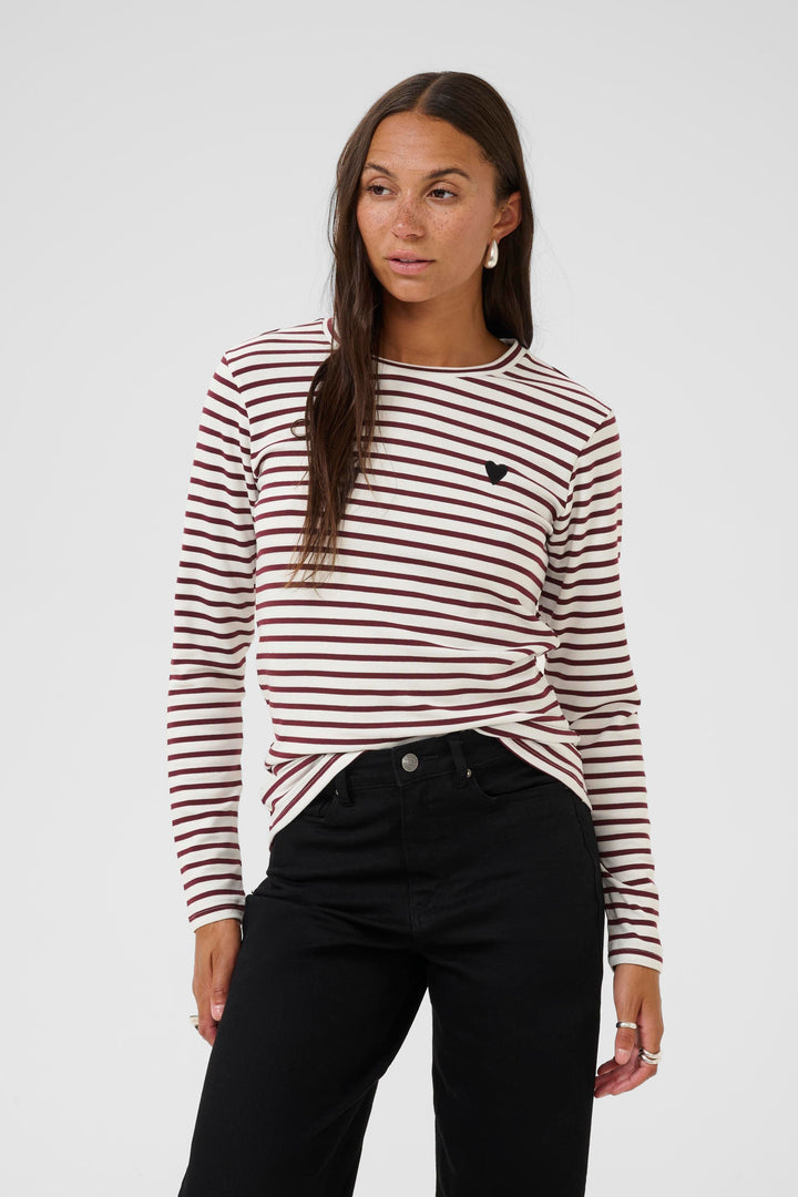 T-shirt rayé avec coeur brodé à manches longues Liddy
