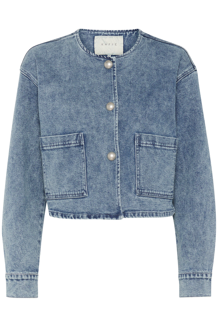 Veste en denim courte avec boutons nacrés Doriana