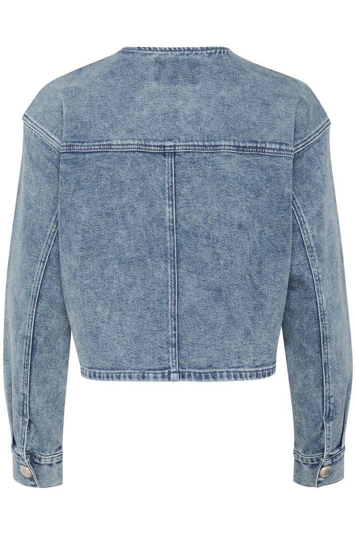 Veste en denim courte avec boutons nacrés Doriana