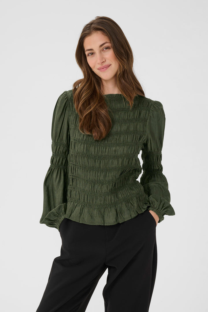 Blouse smockée à manches longues Henva