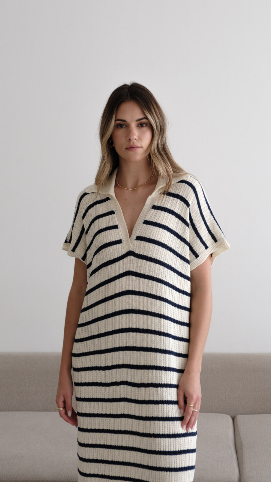 Robe midi rayé en maille texturée Erin