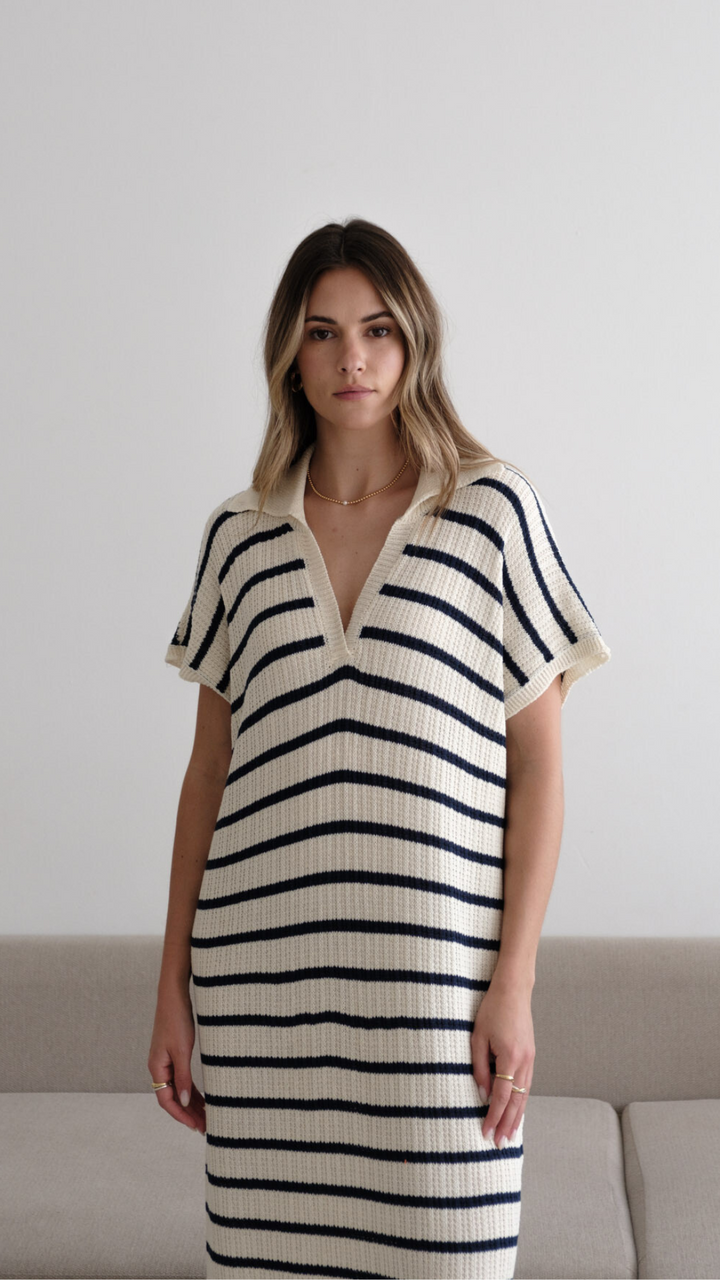 Robe midi rayé en maille texturée Erin
