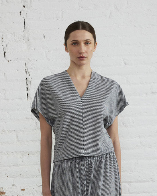T-shirt en lin et coton avec rayures verticales