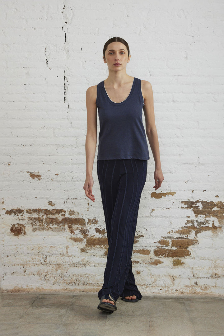 Camisole en lin et coton avec ligne contrastante