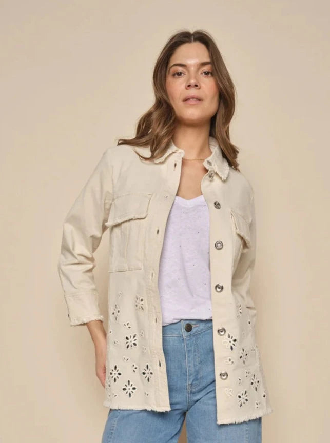 Veste-chemisier broderie en denim