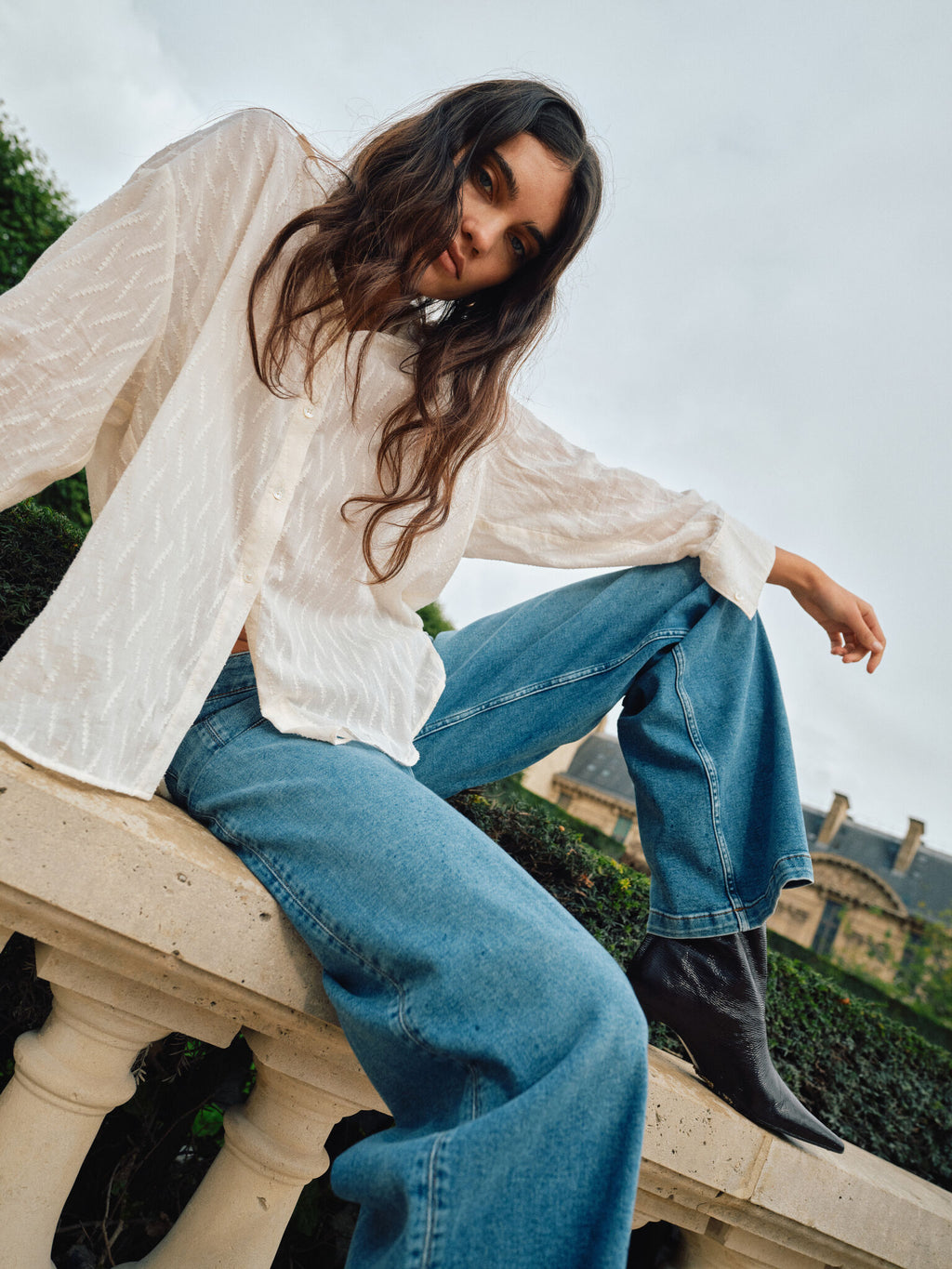 Chemisier en coton texturé avec motif ton sur ton Britze