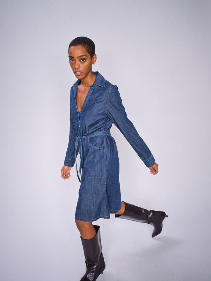 Robe-chemise midi en denim Malti