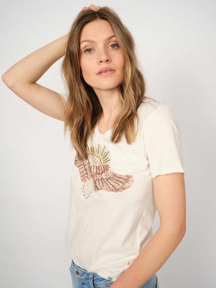 T-shirt avec perles et motif d'ailes brodé Nadine O-SS