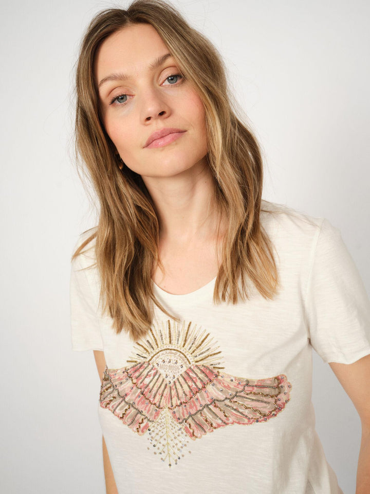 T-shirt avec perles et motif d'ailes brodé Nadine O-SS
