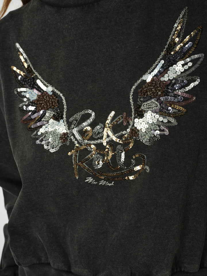 Sweat-shirt avec motif d'ailes à paillettes Cosette