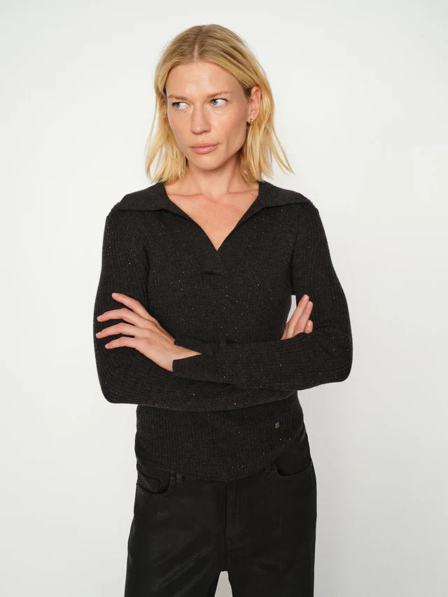 Pull côtelé style polo scintillant Ronika