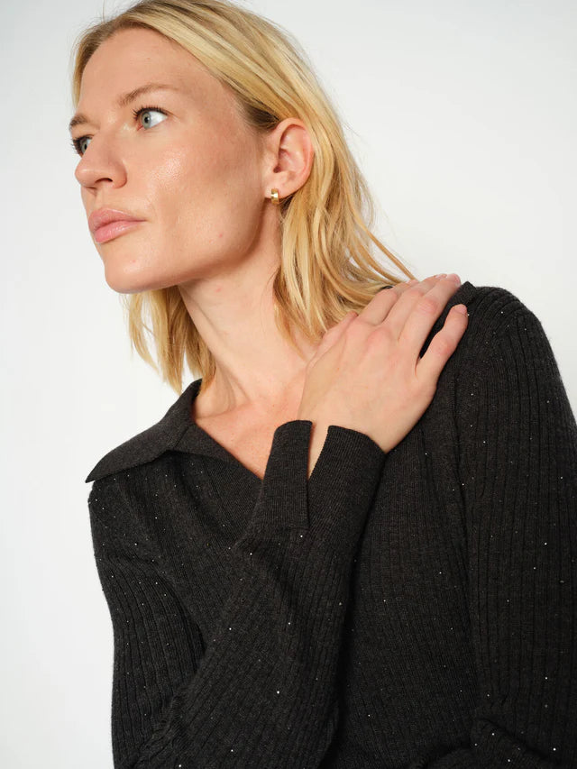 Pull côtelé style polo scintillant Ronika