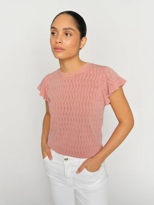 Tricot léger Ganna à détails ondulé et volantés