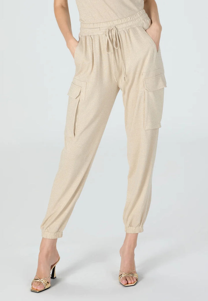Jogging style cargo en lurex avec taille élastique