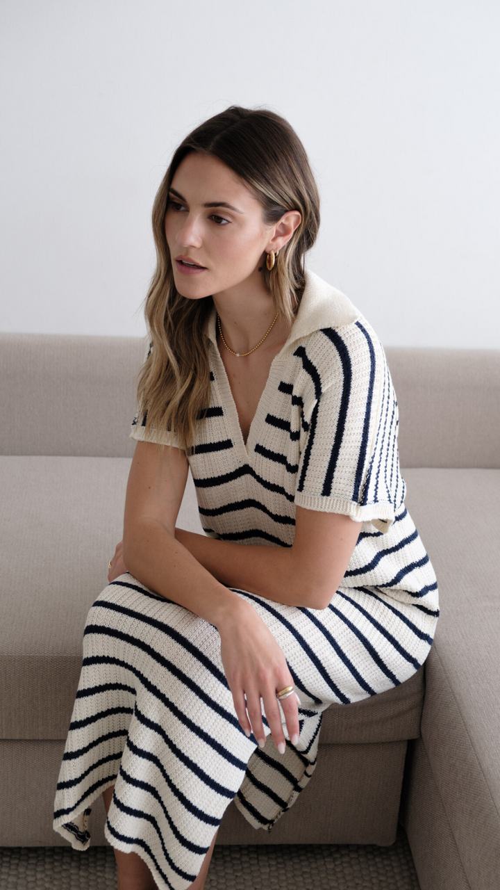 Robe midi rayé en maille texturée Erin