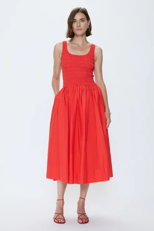 Robe midi smockée Alessia avec jupe ample