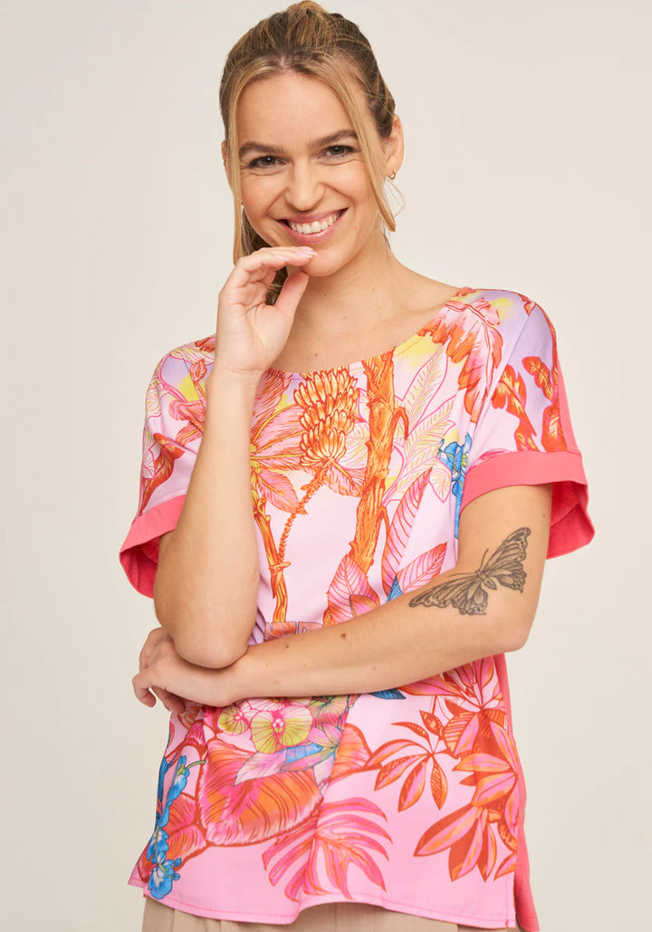 T-shirt satiné style blouse avec imprimé jungle