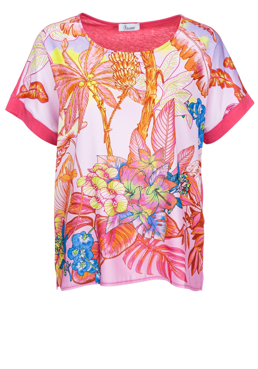 T-shirt satiné style blouse avec imprimé jungle