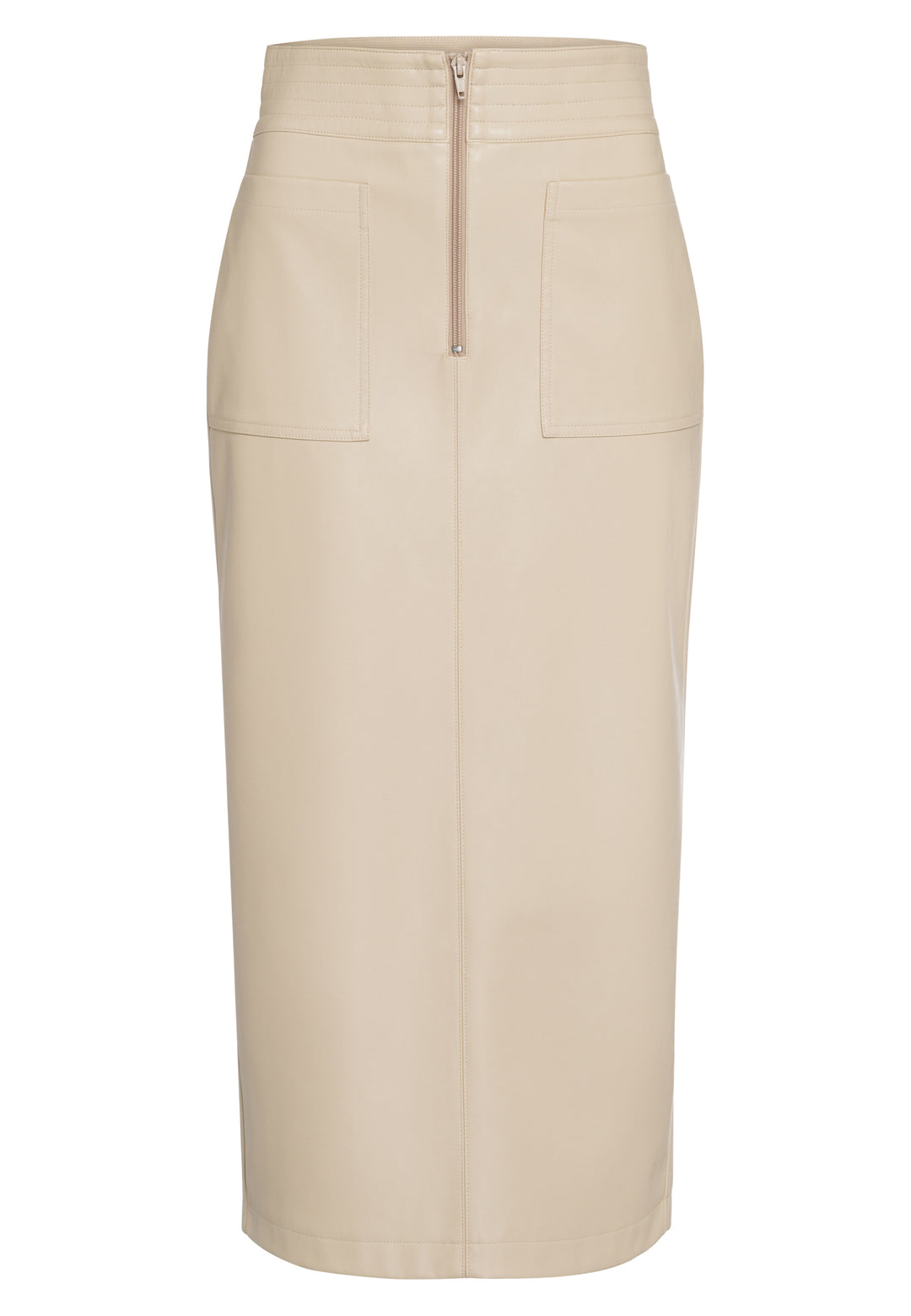 Jupe midi en faux cuir avec poches plaquées