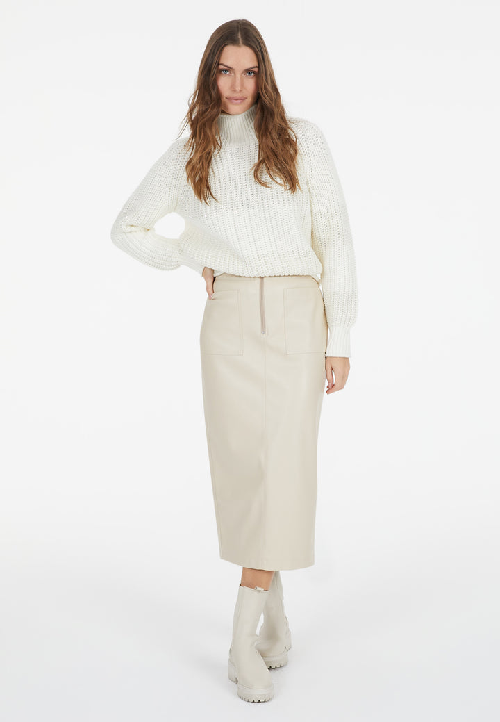 Jupe midi en faux cuir avec poches plaquées