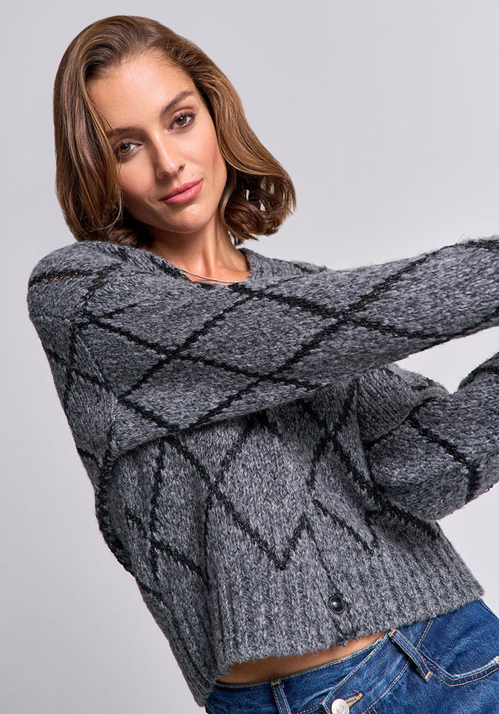 Cardigan boutonné avec motif losanges