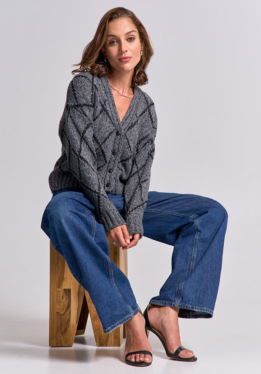 Cardigan boutonné avec motif losanges