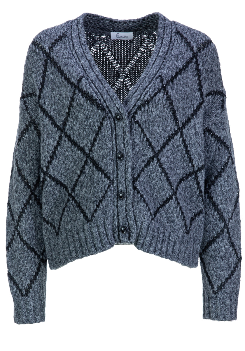 Cardigan boutonné avec motif losanges