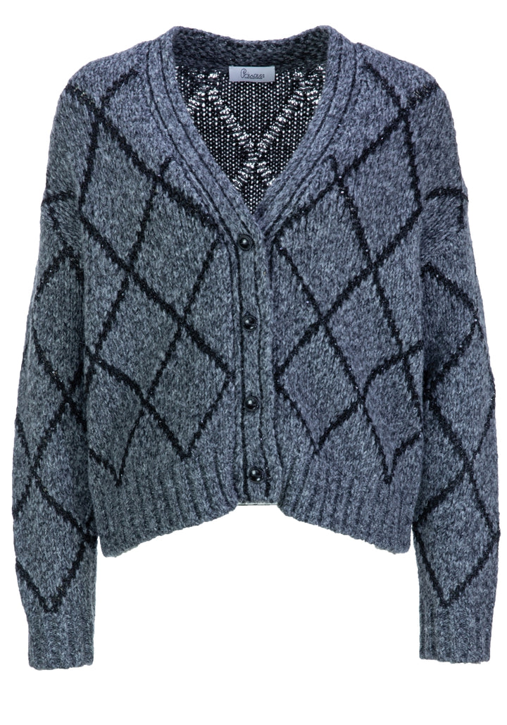 Cardigan boutonné avec motif losanges