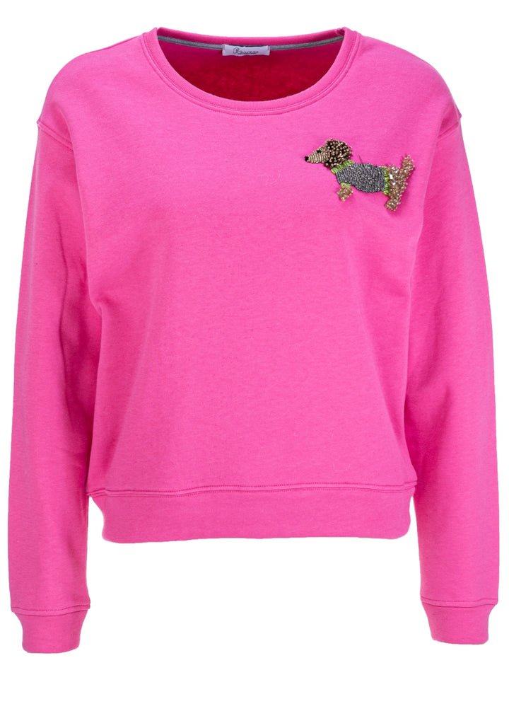 Sweat-shirt avec motif chien saucisse et perles