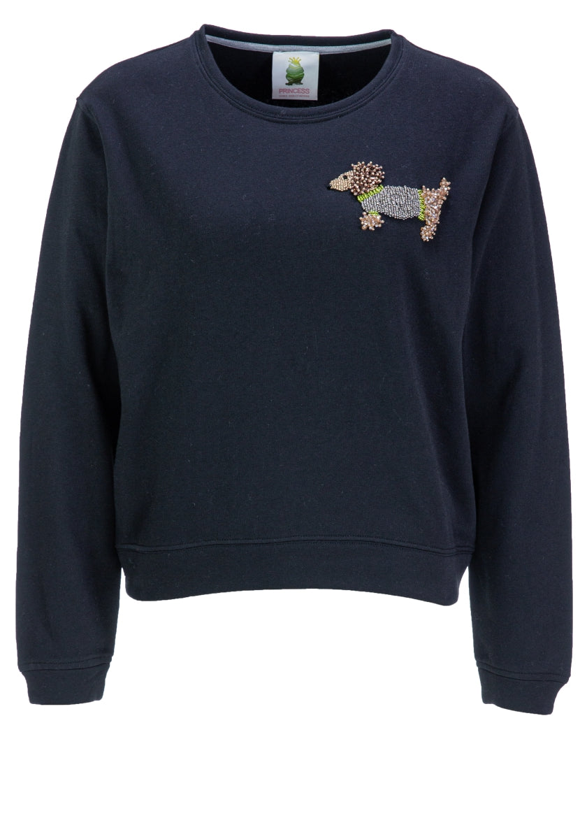 Sweat-shirt avec motif chien saucisse et perles