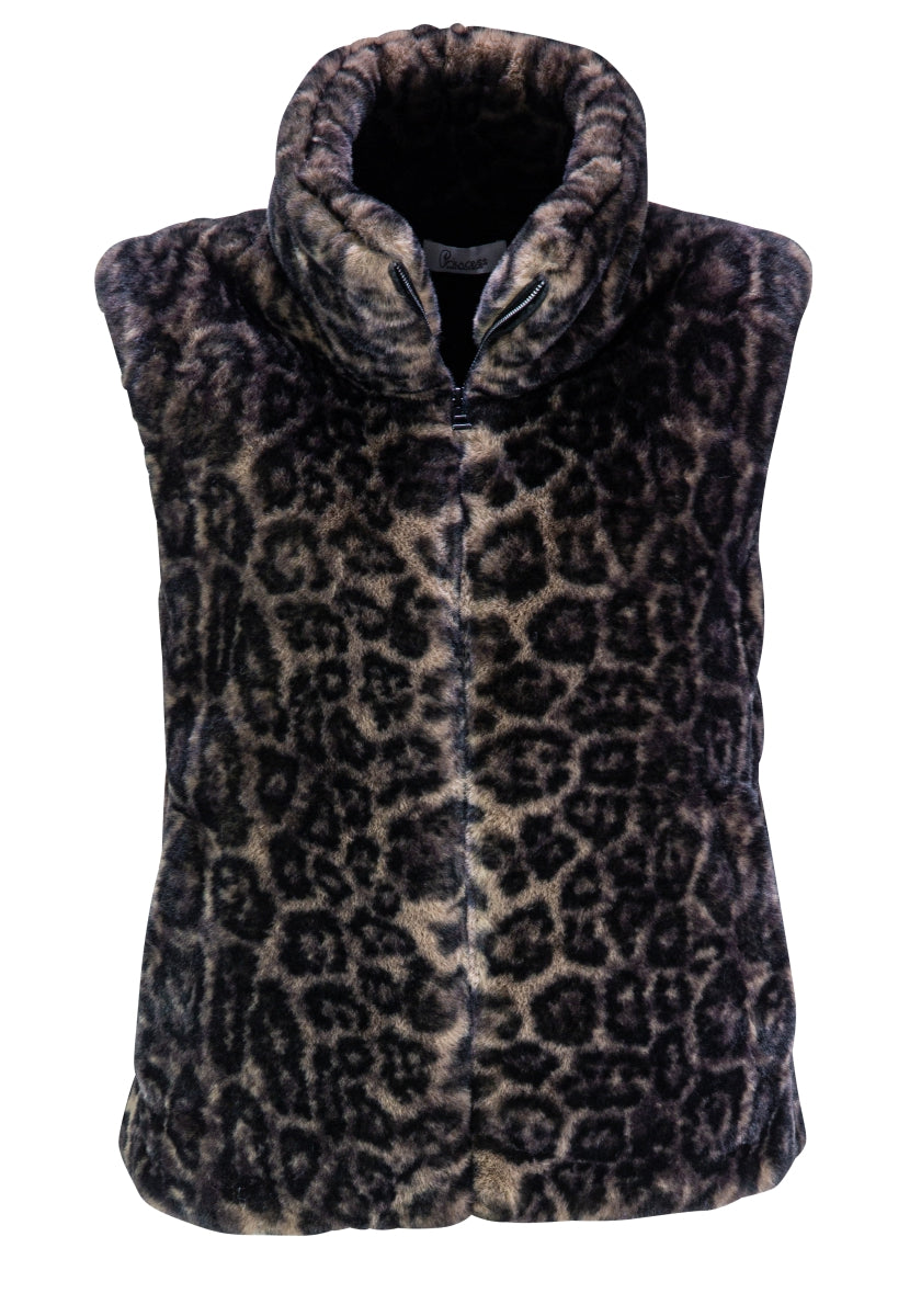 Gilet en fausse fourrure avec motif léopard