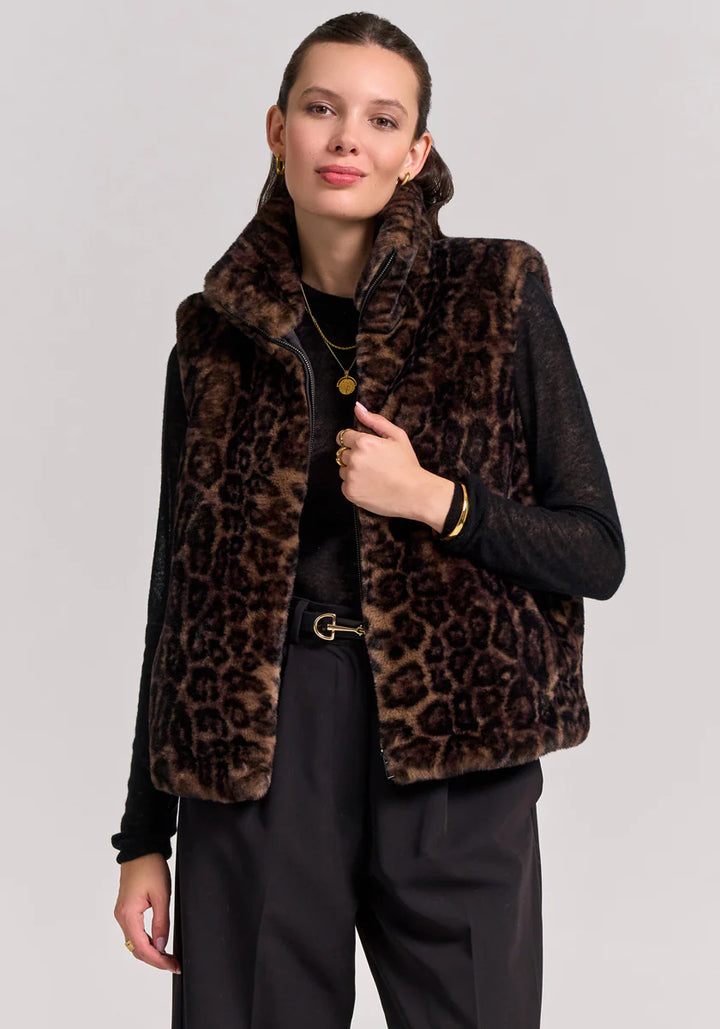 Gilet en fausse fourrure avec motif léopard