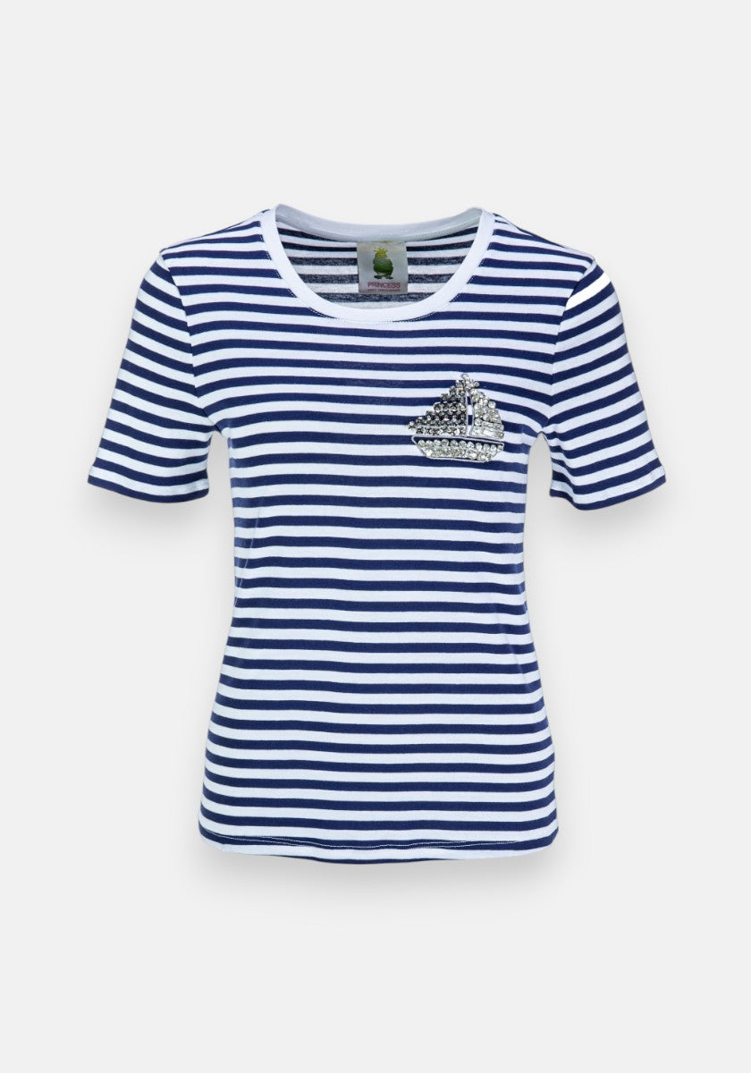 T-shirt à rayures avec écusson bateau