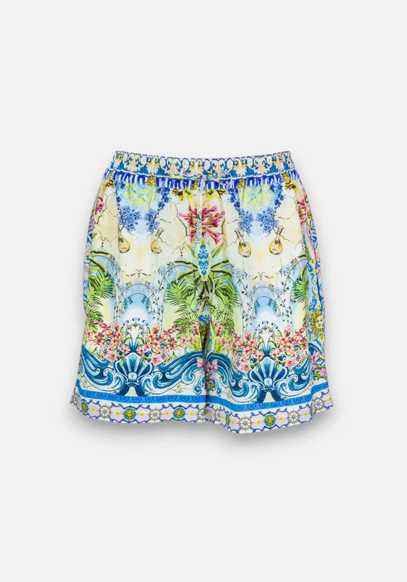 Short en soie à imprimé estival
