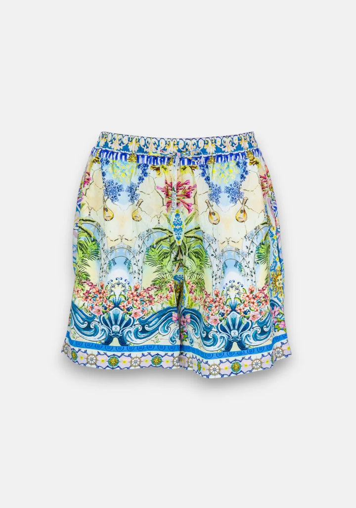 Short en soie à imprimé estival