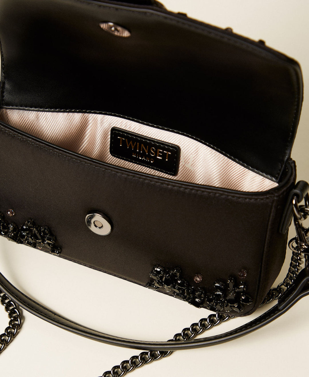 Sac à bandoulière satiné avec pierres Amie