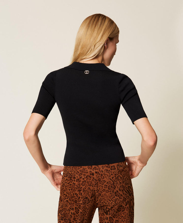 T-shirt polo avec boutons bijoux à manches courtes