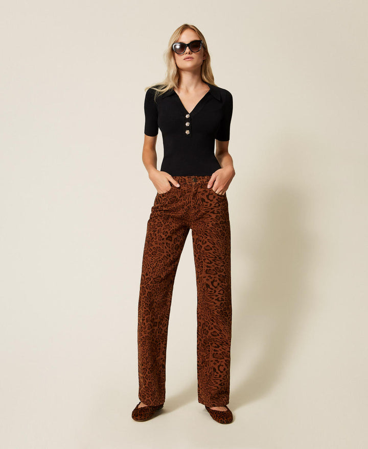 T-shirt polo avec boutons bijoux à manches courtes