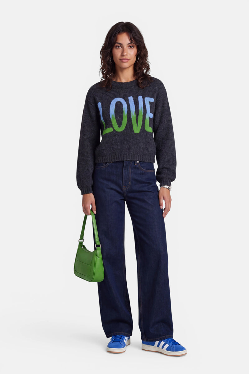 Pull à intarsia tricotée à la main Love