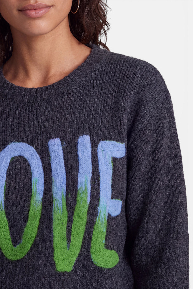 Pull à intarsia tricotée à la main Love