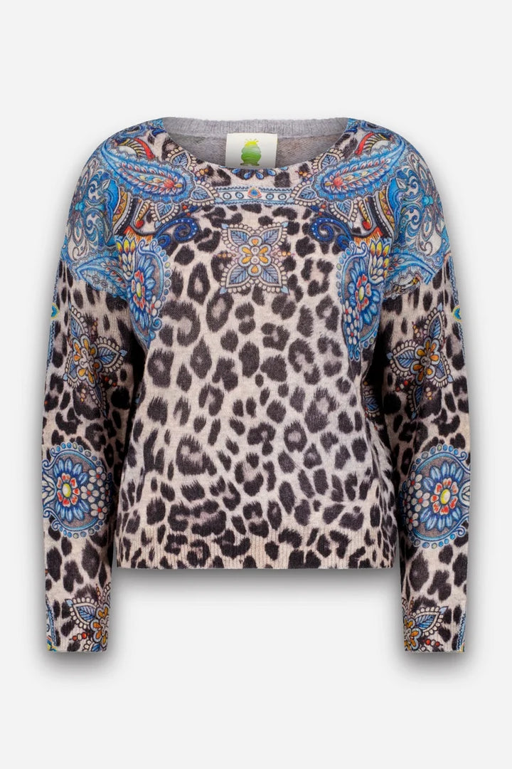 Pull fin à motif léopard cachemire Leo