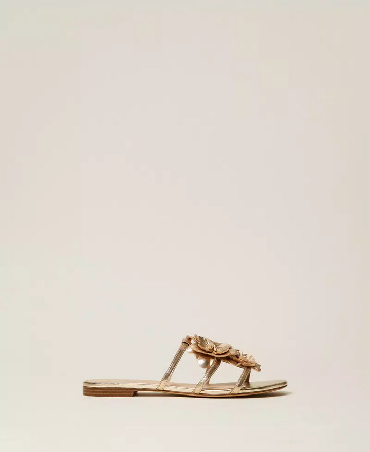 Sandales plates en cuir plates avec fleur