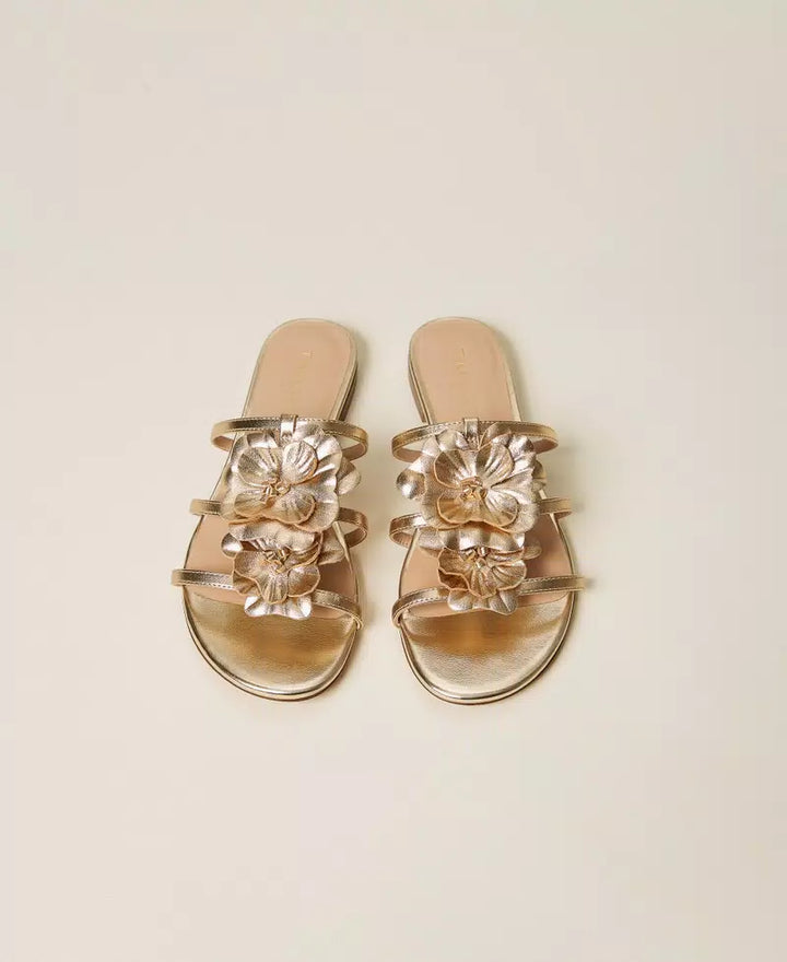 Sandales plates en cuir plates avec fleur