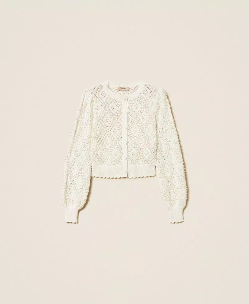 Cardigan à motif losanges et perlé
