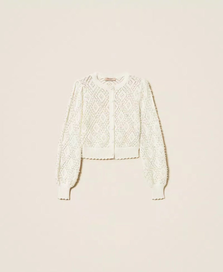 Cardigan à motif losanges et perlé