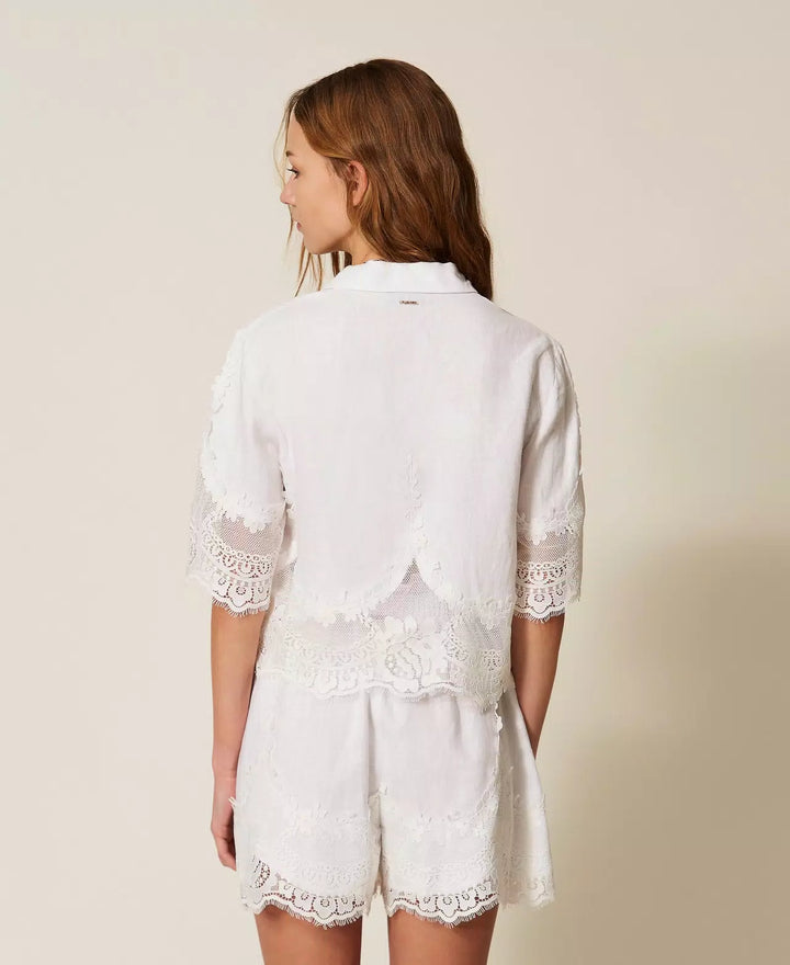 Ensemble chemise et pantalon en lin et dentelle