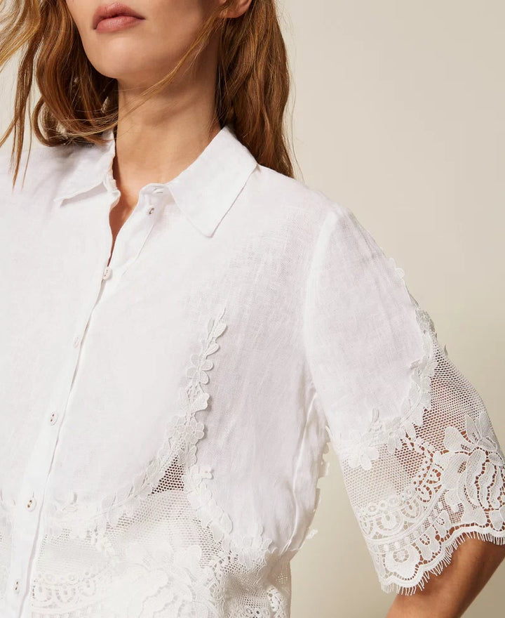 Ensemble chemise et pantalon en lin et dentelle