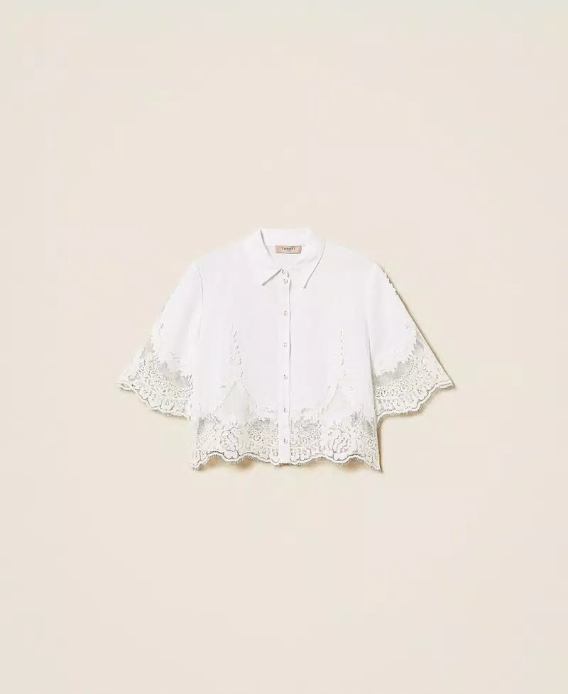 Ensemble chemise et pantalon en lin et dentelle