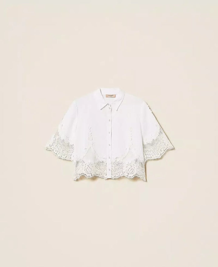 Ensemble chemise et pantalon en lin et dentelle